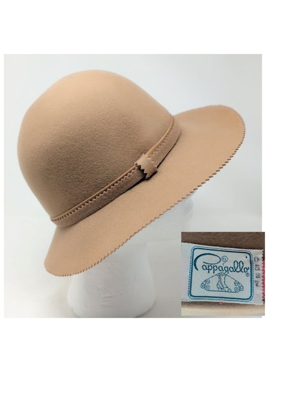 Vintage 60s Pappagallo Tan Hat Cloche Felt Wide Brim